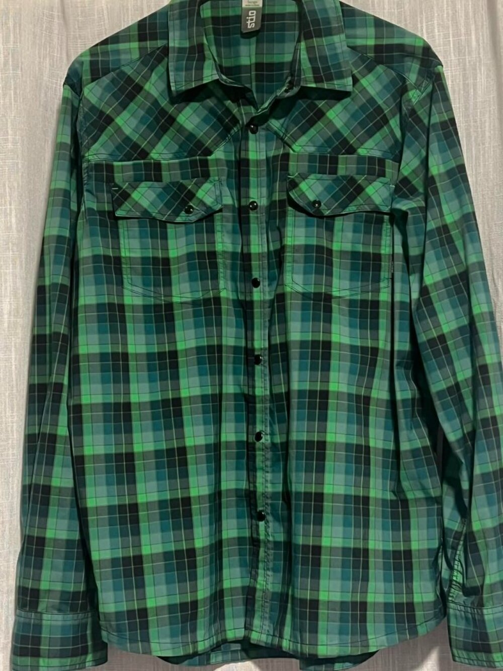Stio Eddy Lightweight Tech Shirt Nylon Blend Green Plaid Men's Size L